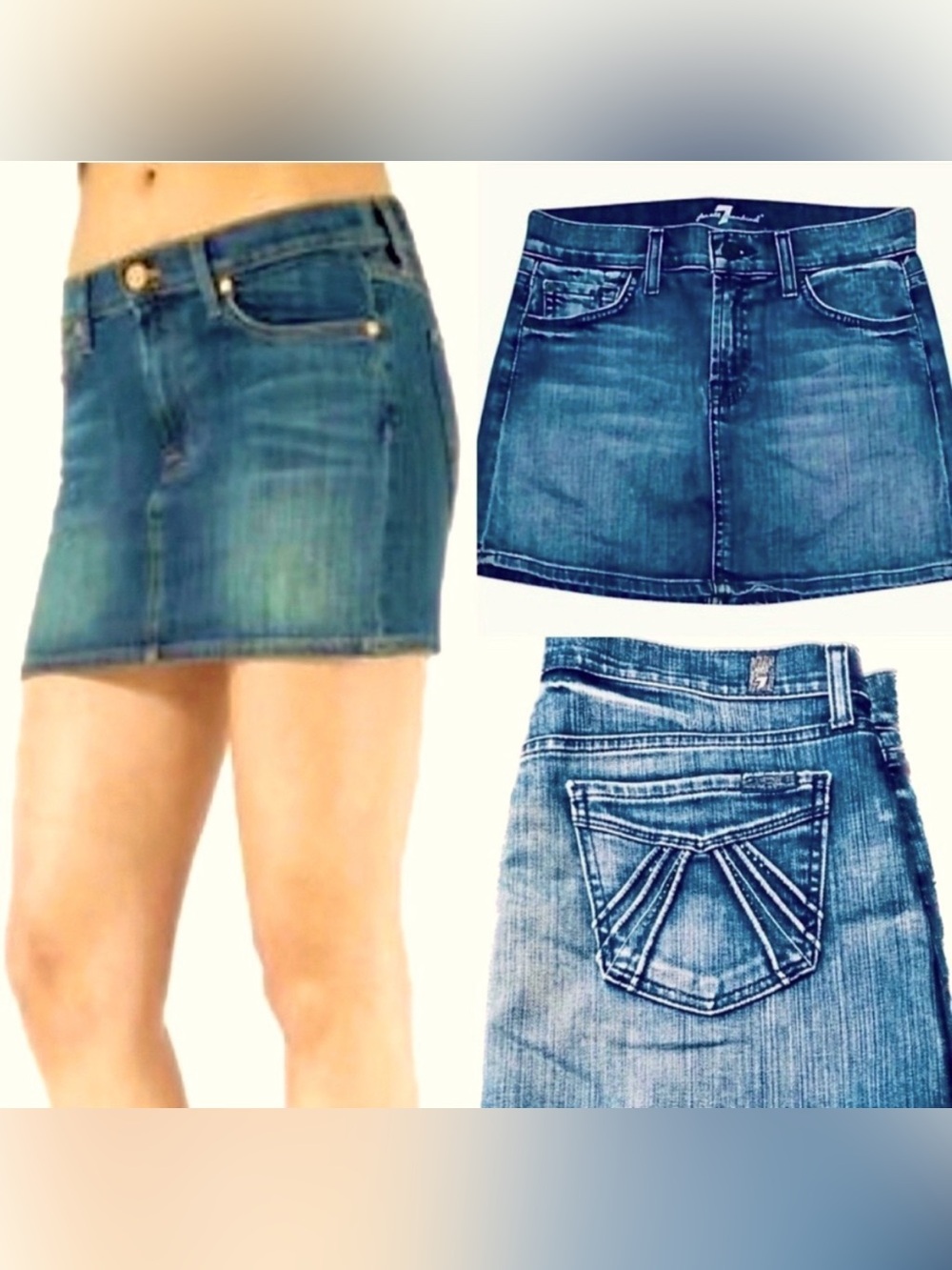 Y2K 7 For all Mankind Swarovski Crystal Sunburst Jean Stretch Mini Skirt Size 29
